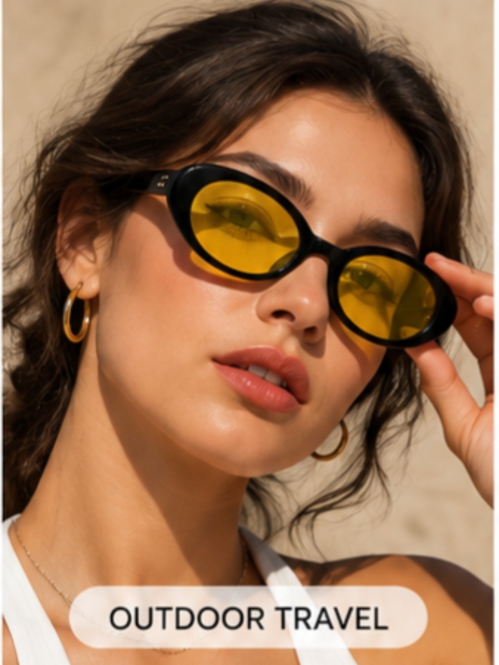 Black Frame Yellow Lens Oval Sunglasses - Women Accessories - Picture 6 of 12